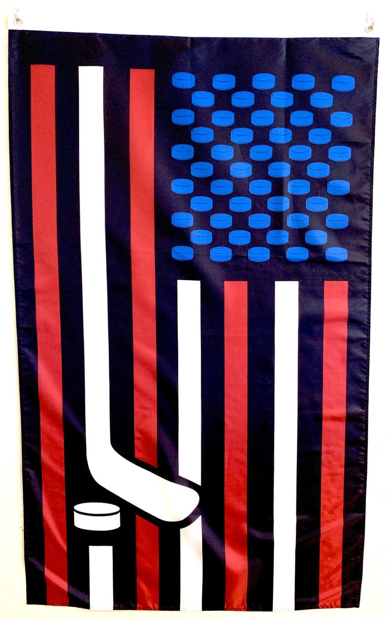 Sports Theme Hockey Flag Wall Display Personalized Room Decoration Custom Player Name Number Team Colors Patriotic Design Hockey Fan Gift Idea Perfect Bedroom Wall Hanging Dorm Room Accessory Man Cave Addition Hockey Enthusiast Collection