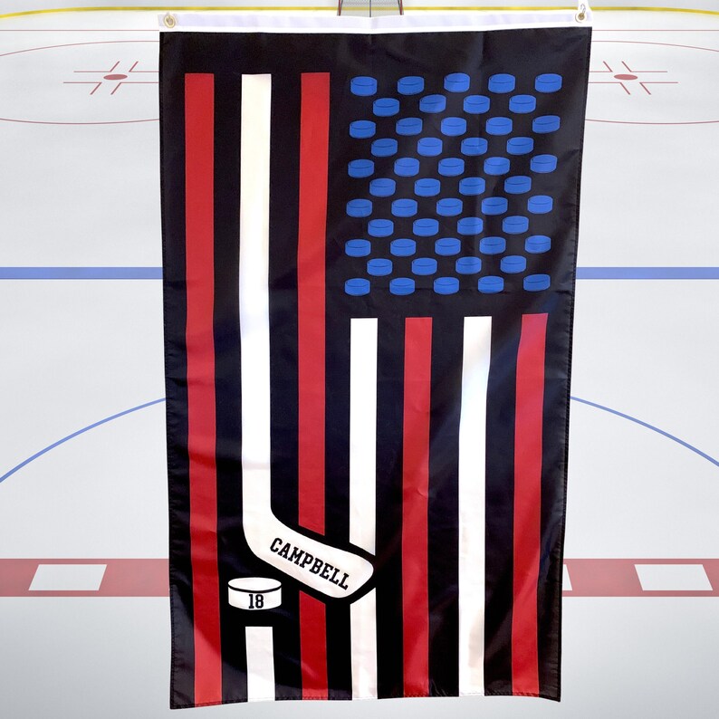 Hockey Wall Flag Hockey Room Sports Decor Man Cave Decoration Personalized Hockey Decoration American Flag Patriotic Design Bedroom Wall image 7