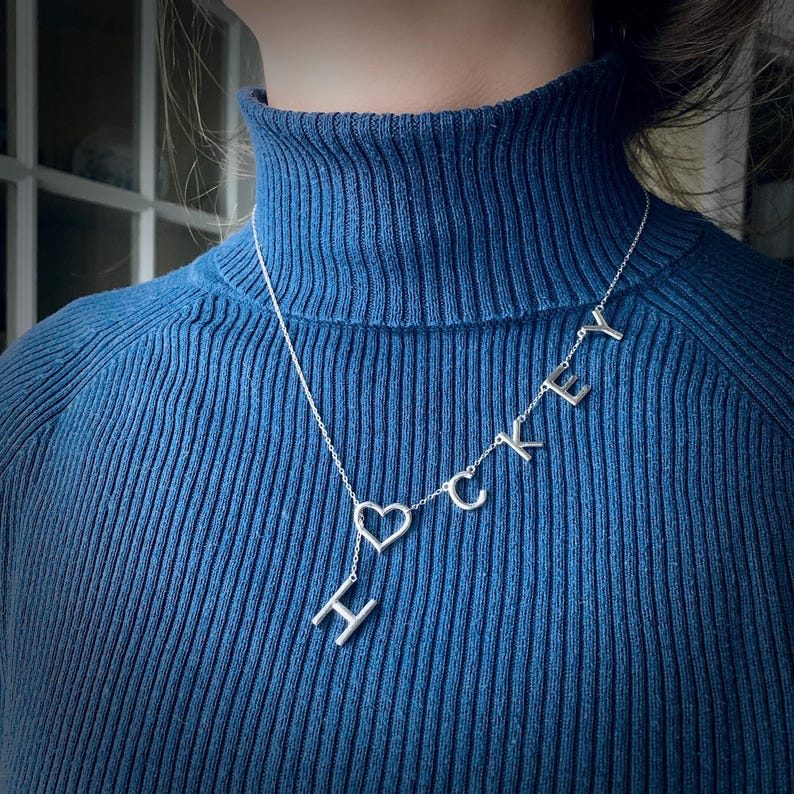 Silver Hockey Pendant Heart Jewelry Women Sports Gift Hockey Mom Necklace Sterling Silver Accessory Player Fan Appreciation Present Graduation Gift Hockey Lover Keepsake Unique Design Sports Enthusiast Token Team Support Symbol Special Gift
