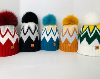Hockey Mom Hat, Hockey Beanie, Hockey Hat for Women, Pom Pom Hat, Hockey Gift for Girl, Spirit Wear for Mom, Birthday Gift for Her, Knitted