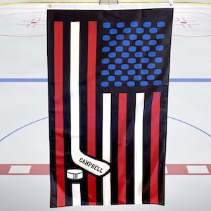 Hockey Wall Flag Sports Room Decoration Fan Collectible Display Personalized Player Name Number Custom Hockey Bedroom Wall Hanging Patriotic American Design Team Colors Fan Gift Idea Perfect Present Hockey Enthusiast Collection Dorm Room