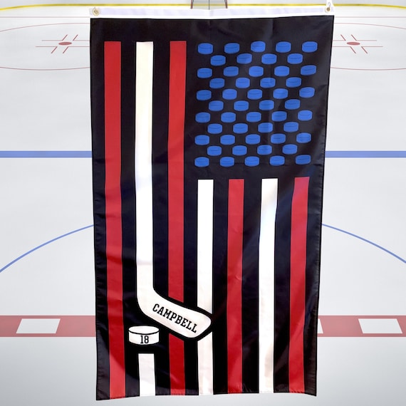 Hockey Wall Flag Hockey Room Sports Decor Man Cave Decoration Personalized Hockey Decoration American Flag Patriotic Design Bedroom Wall