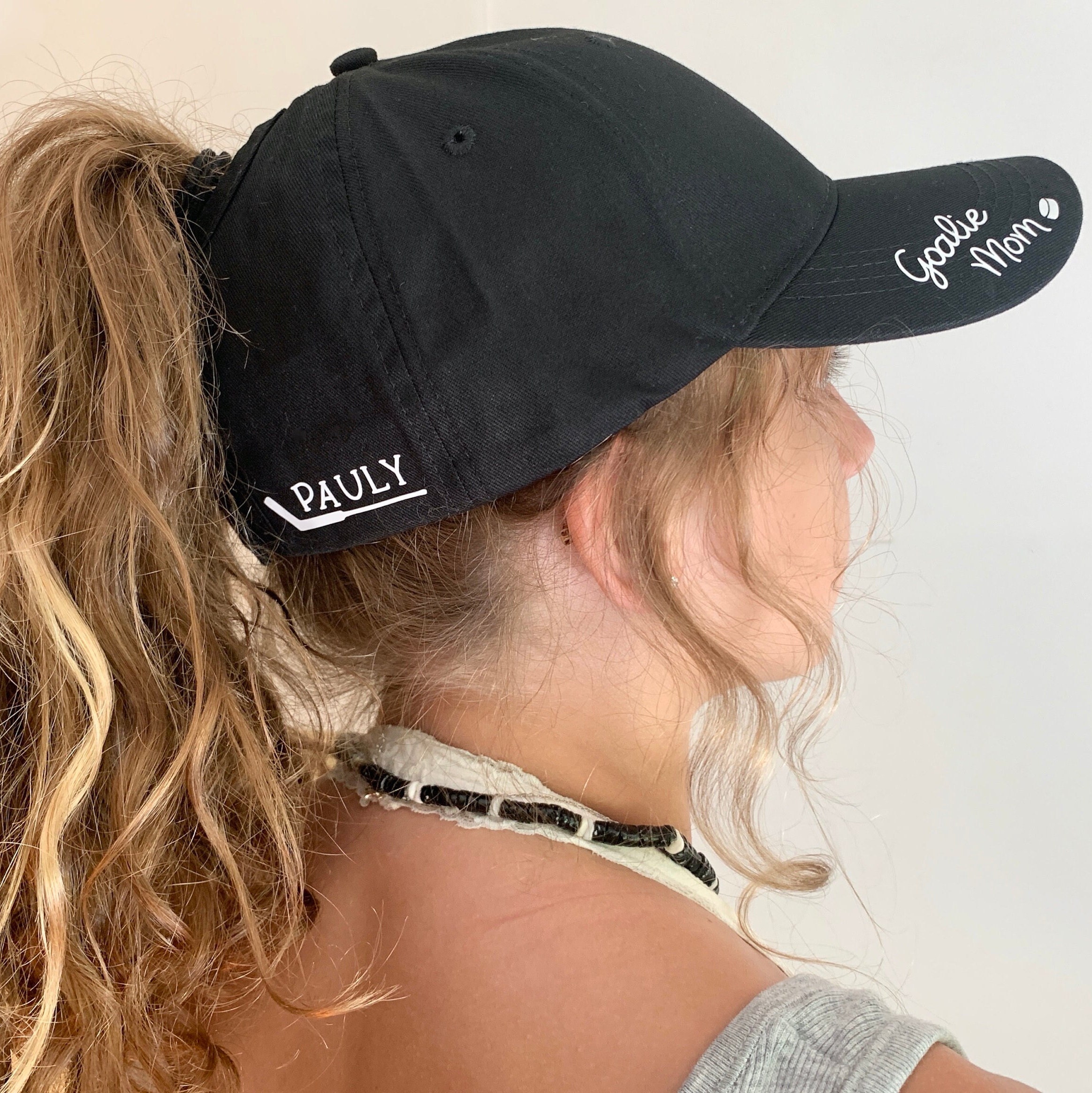 Personalized Ponytail Hats, Hockey Mom Hat, Hockey Hats for Women, Hockey Gifts for Girls, Goalie Mom High Ponytail Caps, Custom Hockey SWAG