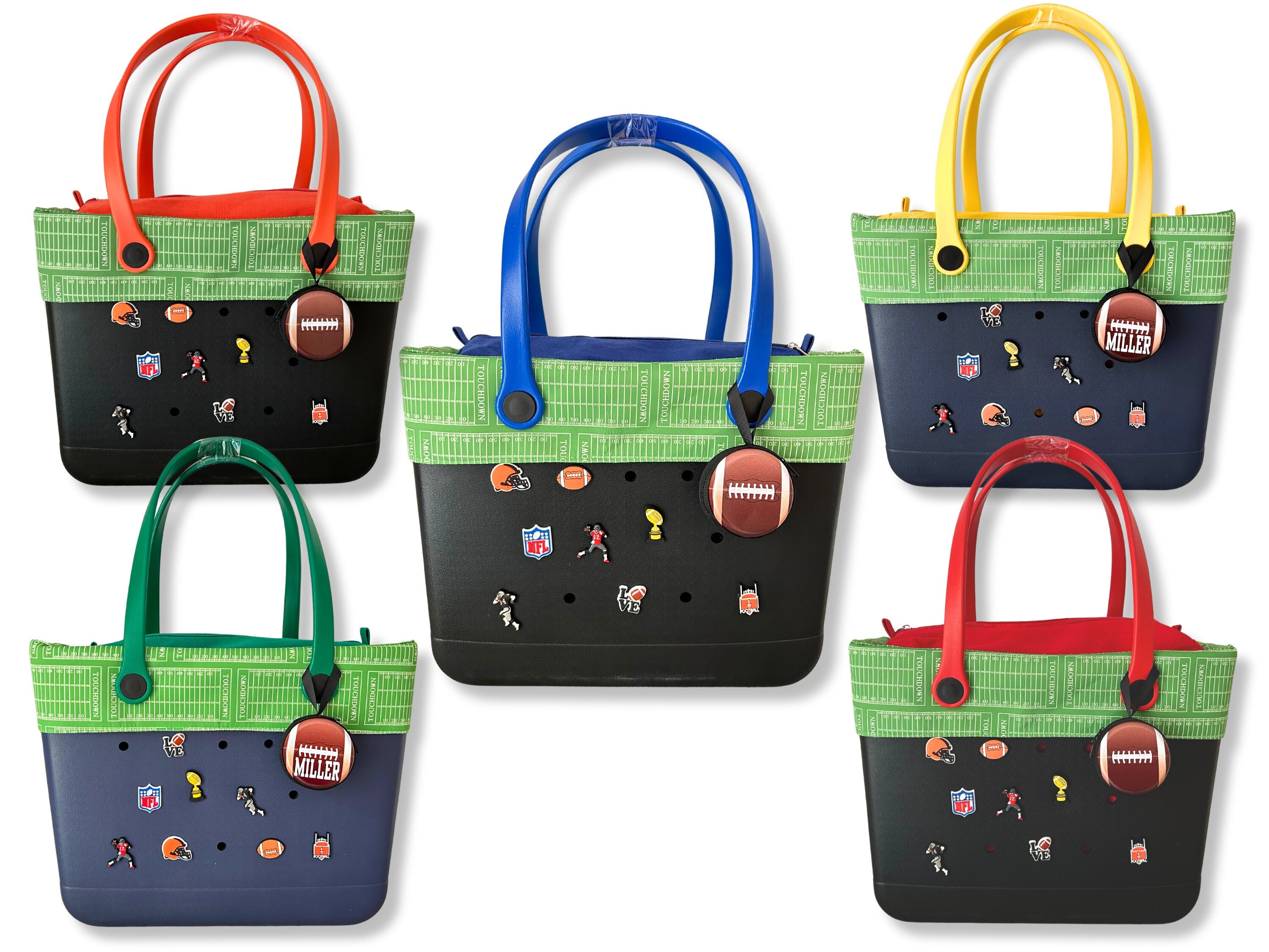 Football Mom Tote Bag, Football Bag, Sports Mom Rubber Tote Bag with Zipper, Team Manager Gift for Her, Personalized FootBall Gifts for Mom