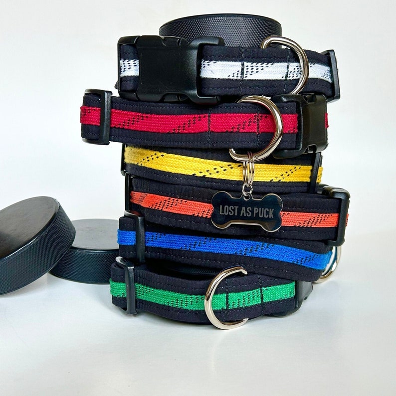 Hockey Dog collar, Skate Lace Dog Collar and Lost as Puck tag