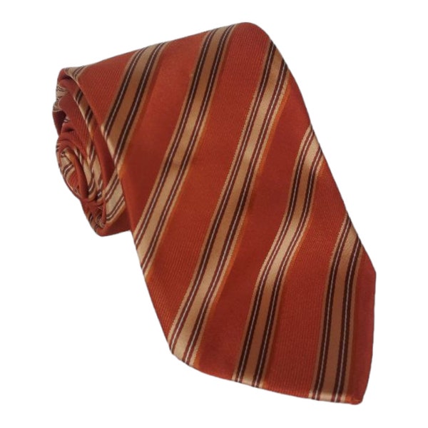 Hugo Boss Men's Striped Orange MultiColour Silk Necktie Tie Vintage Italy