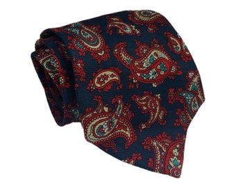 Polo Ralph Lauren Corbata de seda a rayas vintage hecha a mano azul rojo