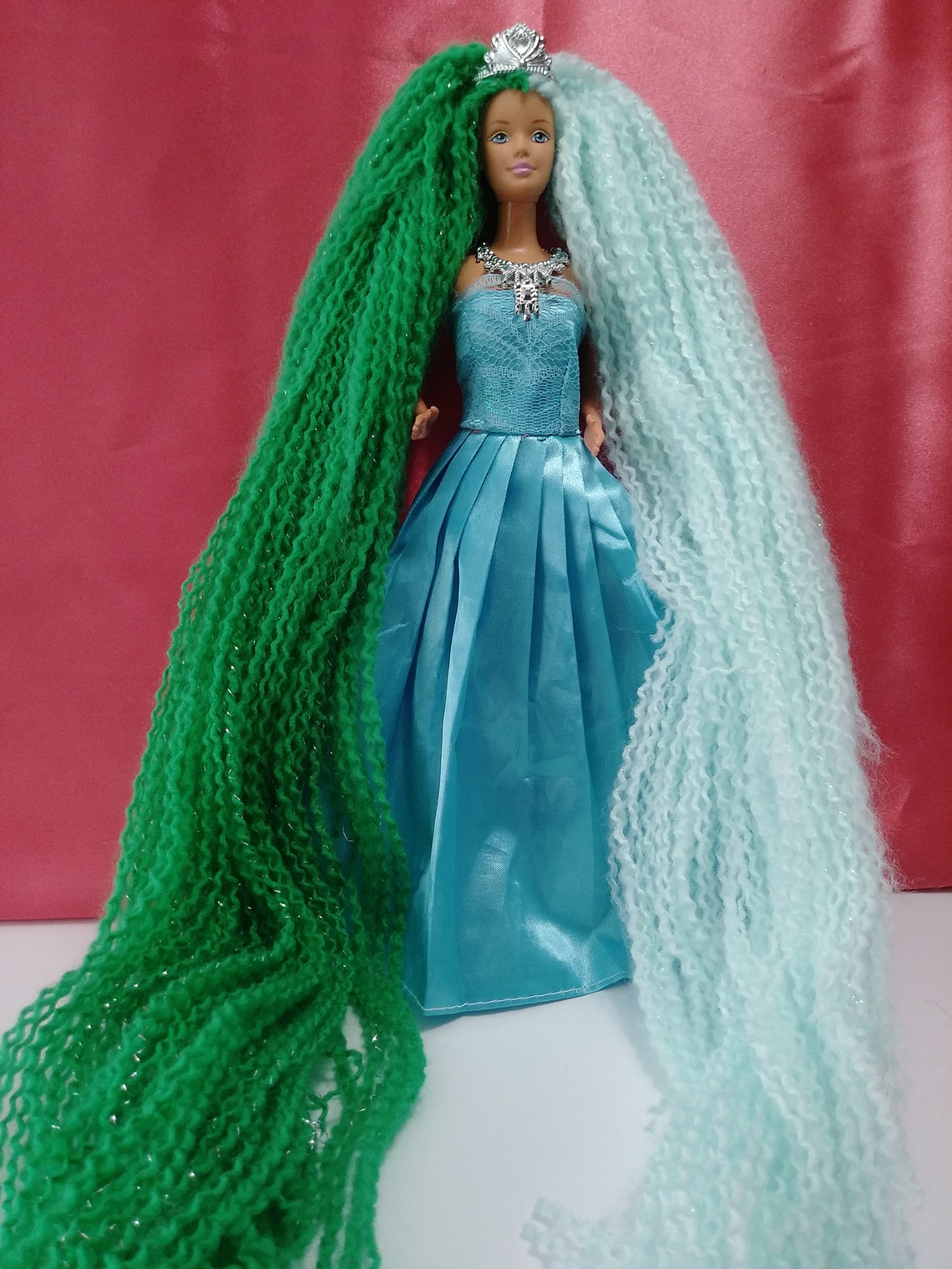 Barbie doll with extra-long custom blue and green hair | Etsy