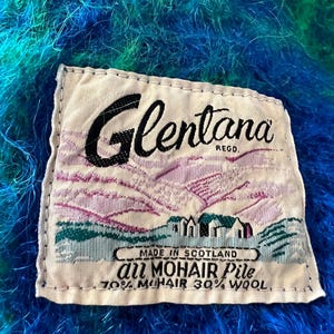 Vintage Glentana Mohair Tartan Decke Blau und Grün