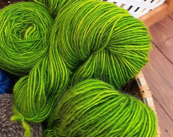 Hand Spun, Hand Dyed, 100% Wool Artisan Yarn, Pine Green cc72, Sport Weight 196 Yards, Wool from Coopworth and Wensleydale Sheep