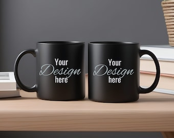Two Black Mug Mockups for Your Creative Ideas. Showcase Your Art with Our Black Mug Mockup. A Coffee Cup Template for Print on Demand.