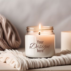 Premium Boho Candle Mockup, White Candle Mockup, Jar Candle Mockup, Mother&#39;s Day Gift, Clear White Candle Jar Mockup