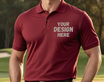 Premium Red Poloshirt Mockup for Print on Demand. Ideal for Your Company, Your Brand, Logo or Your Sports Club. Gift for Him.