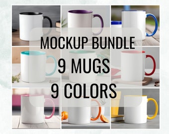 Outstanding Accent Mug Mockups for Your Creative Ideas. 9 Colors Available. Showcase Your Art with Our Two Tone Mug Mockup Bundle. POD