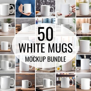 50 White  Mug Mockup Bundle Mug Coffee Cup Mock up Bundle Blank Mug Template Bundle Ceramic Mug Mockup, print on Demand digital download