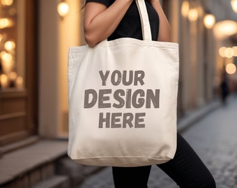 Premium Tote Bag Mockup for Print on Demand. Natural Canvas Tote Bag Mock up. Shopping Bag Mockup. Natural Tote Bag Mockups