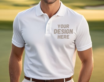 Premium White Polo Shirt Mockup for. Ideal for your company, your logo, brand or your sports club. Business and sportswear mockup.
