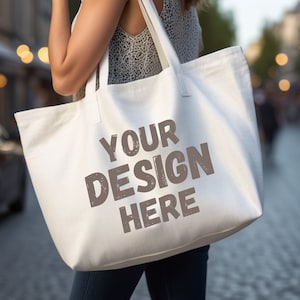 Premium Shoping Bag Mockup. Tote Bag Mockups for Print on Demand. Natural Canvas Tote Bag Mock up. Fabric Tote Bag Template. Gift for Her.
