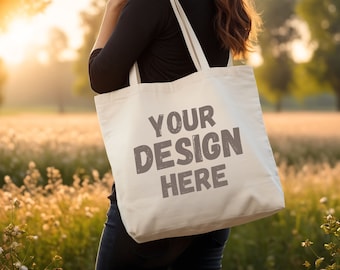 Premium Tote Bag Mockup for Print on Demand. Natural Canvas Tote Bag Mock up. Shopping Bag Mockup. Natural Tote Bag Mockups