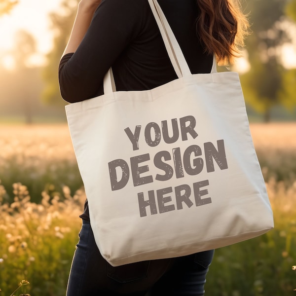 Premium Tote Bag Mockup for Print on Demand. Natural Canvas Tote Bag Mock up. Shopping Bag Mockup. Natural Tote Bag Mockups