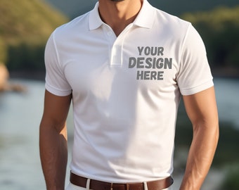 Premium White Polo Shirt Mockup for. Ideal for your company, your logo, brand or your sports club. Business and sportswear mockup.