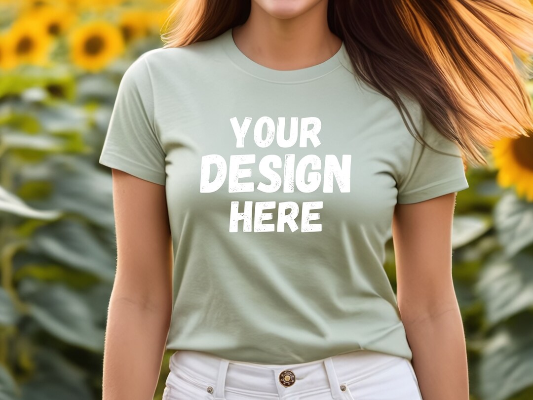 Beautiful Pastel Green Tshirt Mockup for Print on Demand. Spring