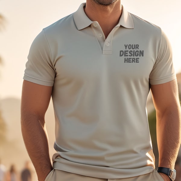 Sand Colour Poloshirt Mockup for Print on Demand. Ideal for Your Company, Your Brand or Your Sports Club.