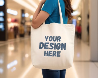 Premium Tote Bag Mockup for Print on Demand. Natural Canvas Tote Bag Mock up. Shopping Bag Mockup. Natural Tote Bag Mockups