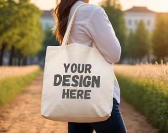 Premium Tote Bag Mockup for Print on Demand. Natural Canvas Tote Bag Mock up. Shopping Bag Mockup. Natural Tote Bag Mockups