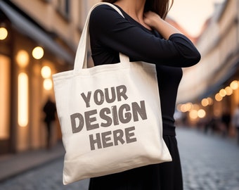 Premium Tote Bag Mockup for Print on Demand. Natural Canvas Tote Bag Mock up. Shopping Bag Mockup. Natural Tote Bag Mockups
