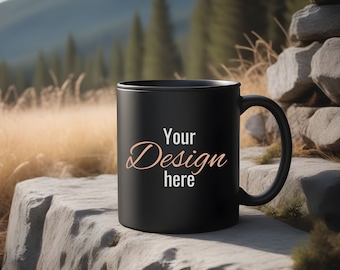 Black mug mockup, blank mug, coffee mug mock up, mug mockups, pod ceramic cup, black cup mock up 11 oz  / print on demand, Instant download