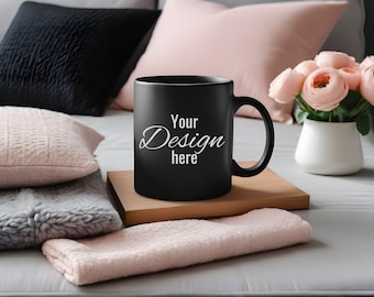 Premium Black Mug Template for Print-on-Demand. Black Mug Mockup. Coffee Cup Mock Up. Digital Download.