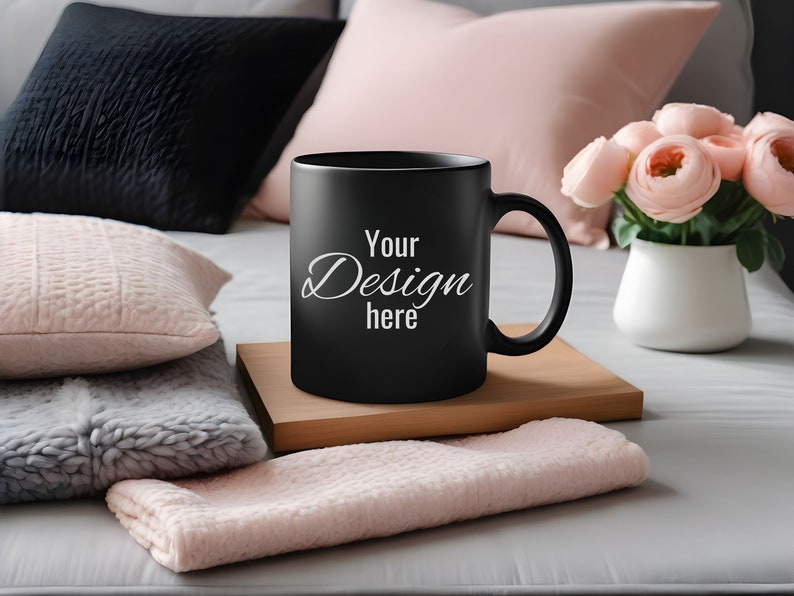 Premium Black Mug Template for Print-on-Demand. Black Mug Mockup. Coffee Cup Mock Up. Digital Download.