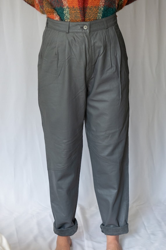 Vintage 80s Grey Italian Leather Trouers