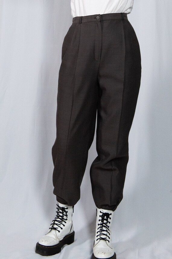 Vintage 90s Brown Herringbone Pleated Trousers