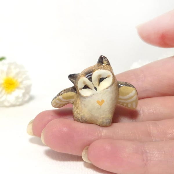 Happy Owl Figurine – Mini Clay Bird – Made to Order - Tiny Kawaii Sculpture – Cute Woodland Totem – Small Handcrafted Owlet - Handmade Gift
