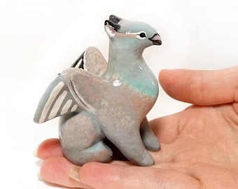 Pigeon Gryphon figurine TO ORDER Small Griffin sculpture Tiny clay animal Cute statue Bird mini figure Bird griffon totem kawaii Gift