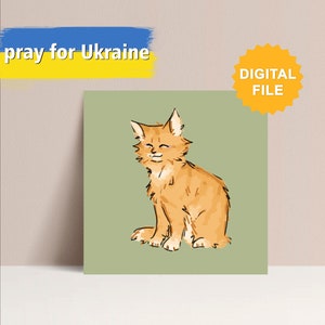 Gato bonito pintura Ucrânia vendedor arte downloads digitais arquivo digital artista ucraniano pequeno cartaz de arte para impressão cartão postal de minha filha