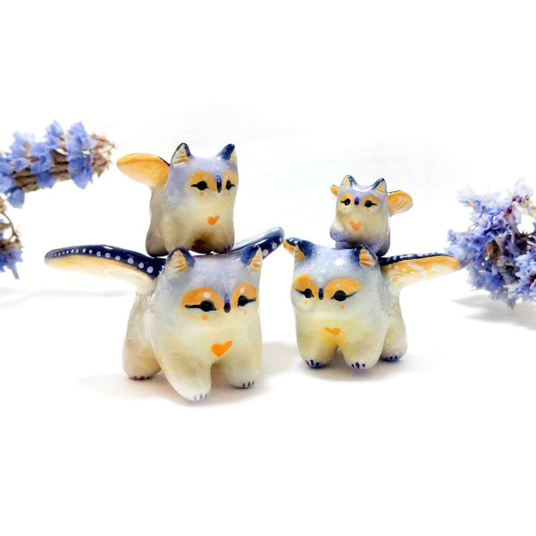 Griffin FAMILY 4 statues Cute owl griffins TO ORDER Clay animals mini Baby Griffon miniature Tiny griffin sculpture figurine totem kawaii