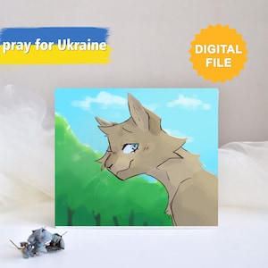 Mignon gris chat peinture Ukraine vendeur art téléchargements numériques Fichier numérique Artiste ukrainien Petite affiche imprimable Carte postale par ma fille