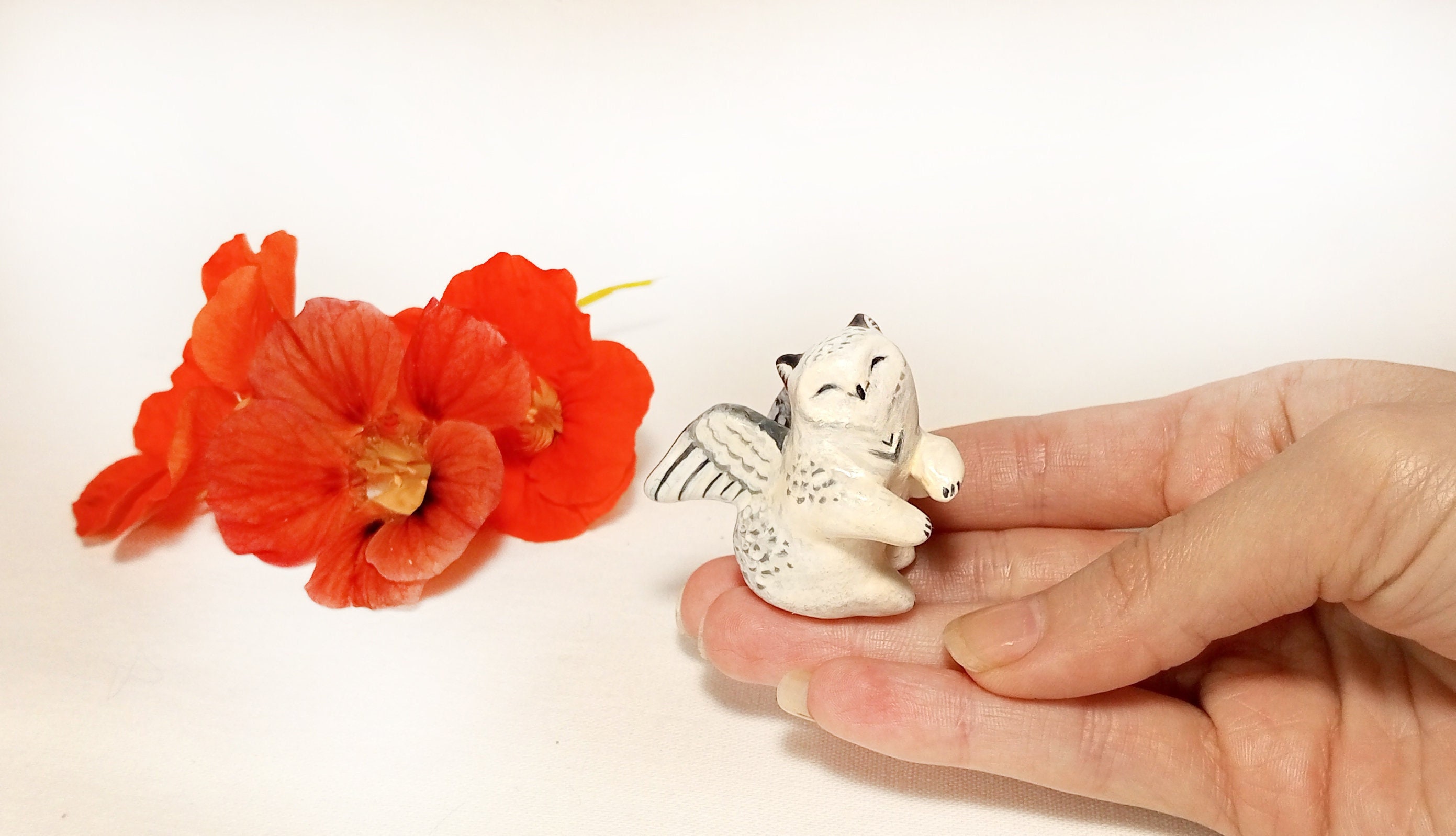 Snowy Owl griffin figurine gryphon statue TO ORDER Tiny clay animal Cute sculpture Cat griffin mini 