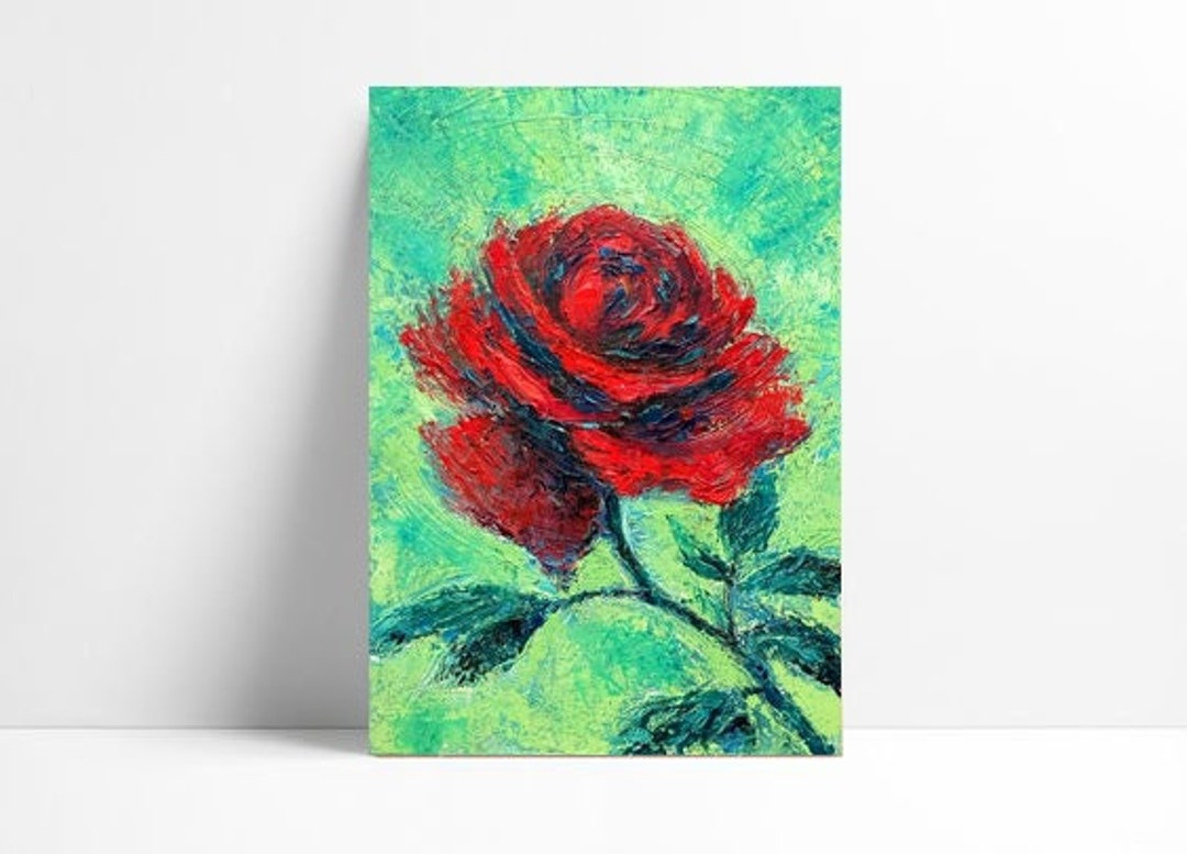 Red Rose Oil Painting Impasto on Canvas ORIGINAL Floral Flower Etsy