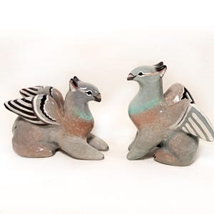 2 Pigeon Gryphon figurines TO ORDER  Pair Griffin small sculptures Tiny clay animal Cute statue mini figure Bird griffon totem kawaii Gift