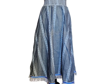 Gray/White Midaxi Skirt with White Fringes