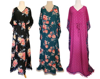 Sized Kaftans with Waist Tie and Tassel Fringes