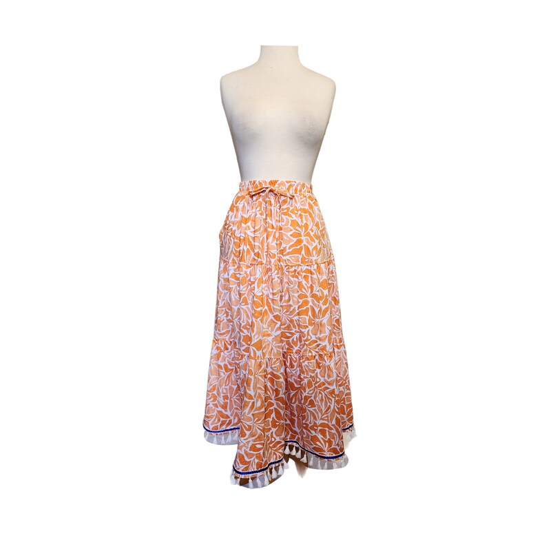 12226 Orange Dotted Midi Skirt