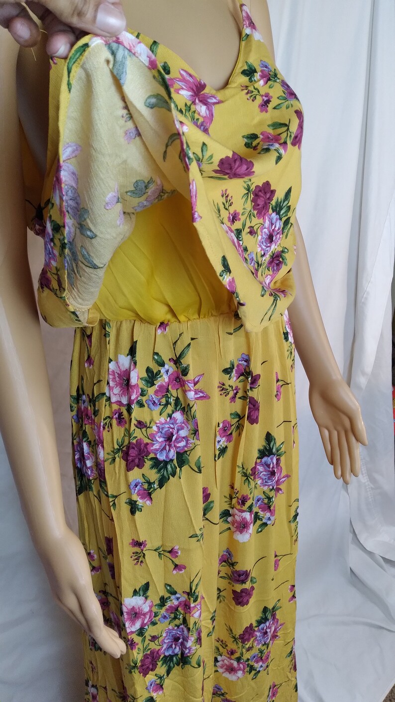 Yellow Overlay Maxi Dress with Burgundy Fringes