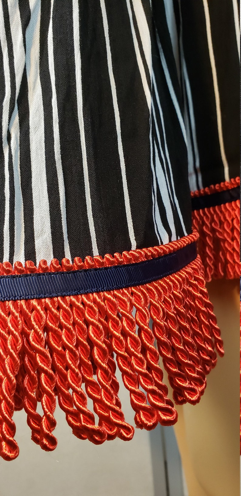 Cotton Striped Smock Dress with Red Fringes