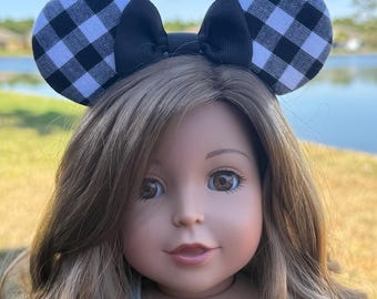 18” Doll Minnie Mouse Ear Headband-Buffalo Plaid