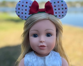 18” Doll Minnie Mouse Ear Headband-Ted and Green Polka Dots